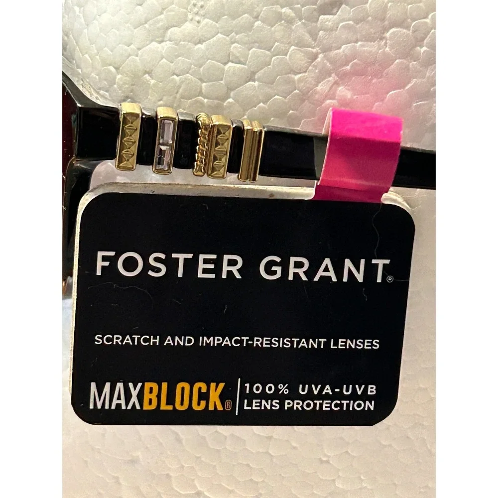 Foster Grant MaxBlock Sunglasses‎ Black Gold Crystal Detail 44990FGX001 FWG NWT